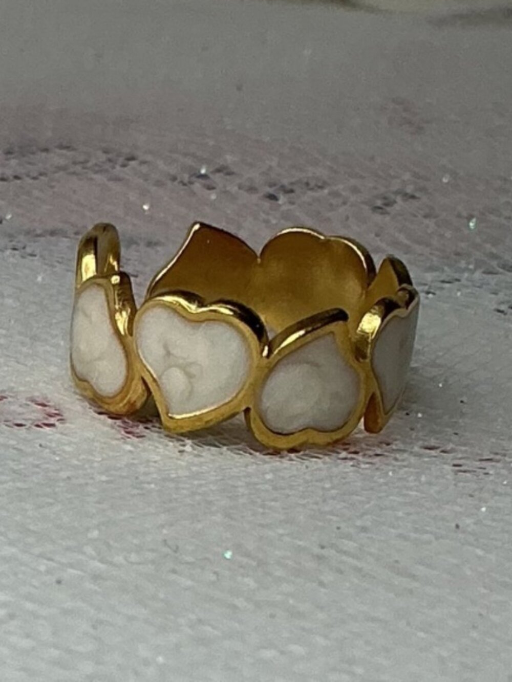 White Enamel Gold Heart  Adjustable Stainless Steel Ring
